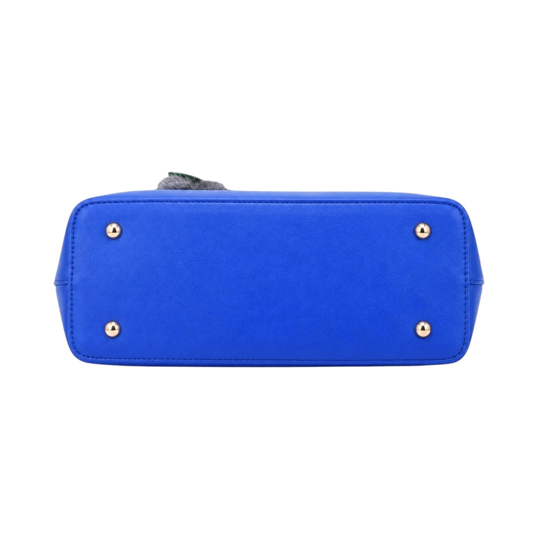 Pinat Premium Blue Leather Handbag with Pom Charm
