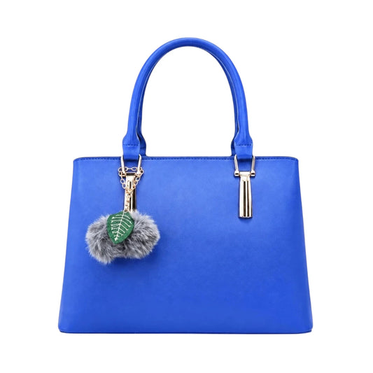 Pinat Premium Blue Leather Handbag with Pom Charm
