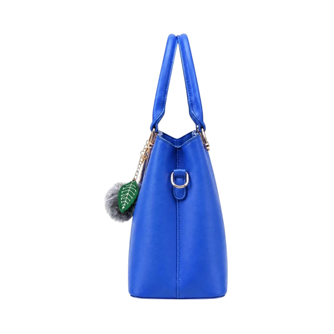 Pinat Premium Blue Leather Handbag with Pom Charm