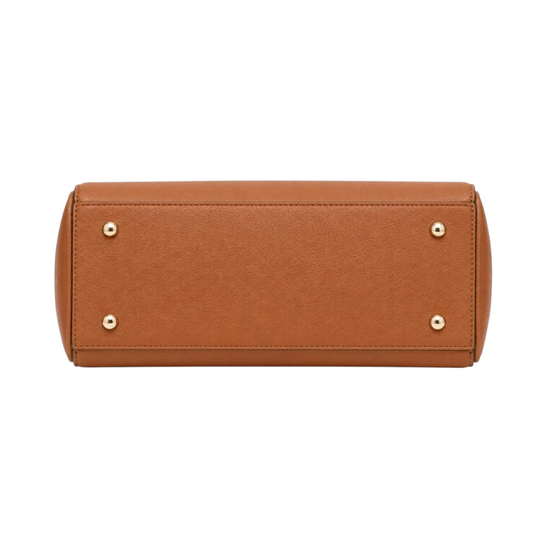 Pinat Premium Brown Leather Handbag with Pom Charm