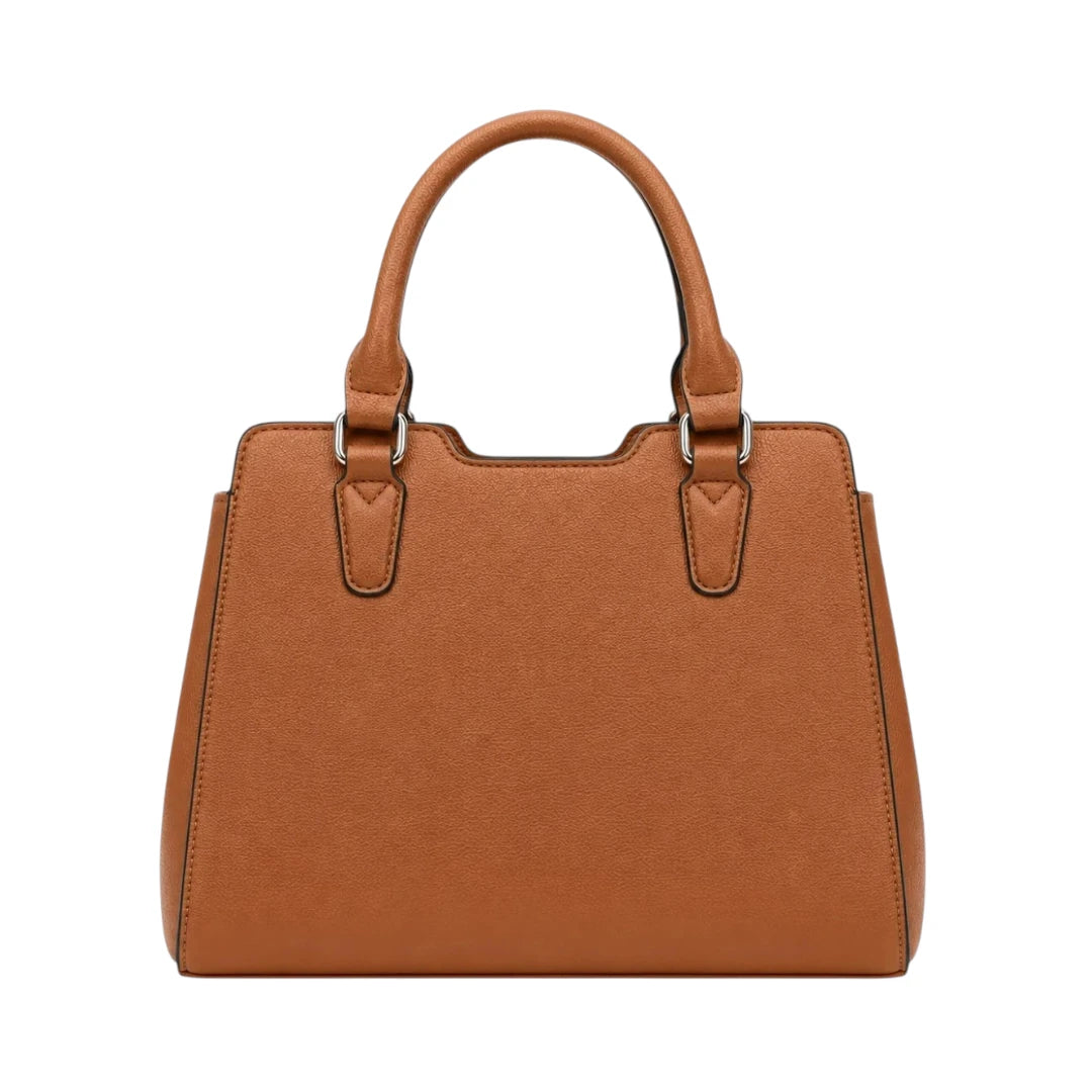 Pinat Premium Brown Leather Handbag with Pom Charm