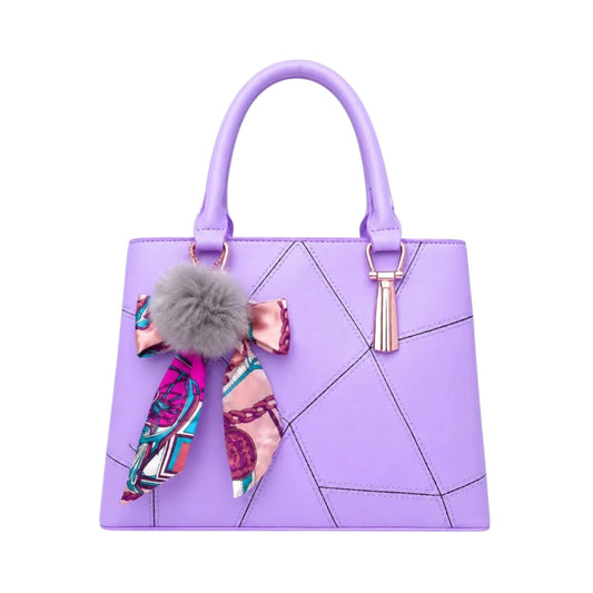 Pinat Premium Purple Leather Handbag with Scarf Charm