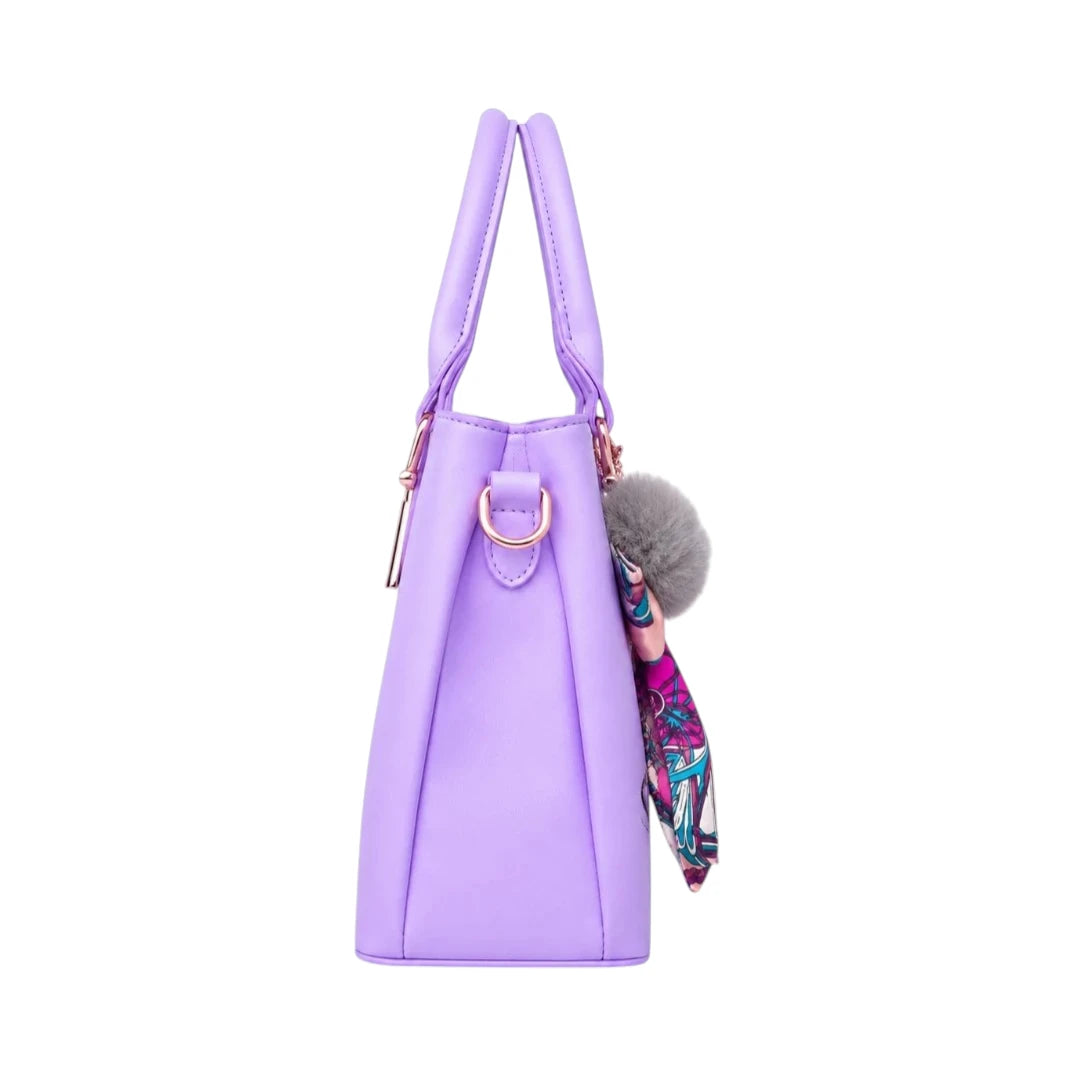 Pinat Premium Purple Leather Handbag with Scarf Charm