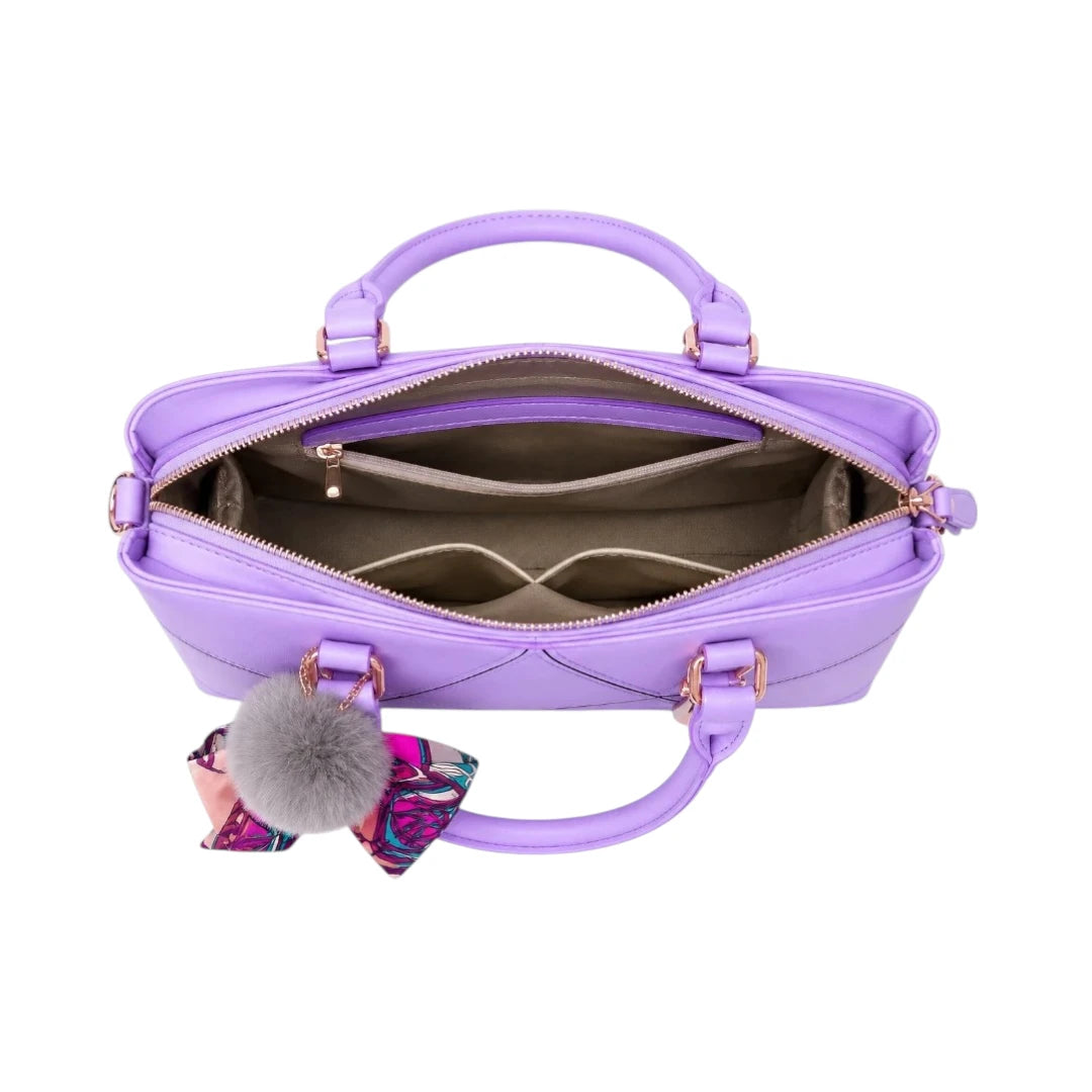 Pinat Premium Purple Leather Handbag with Scarf Charm