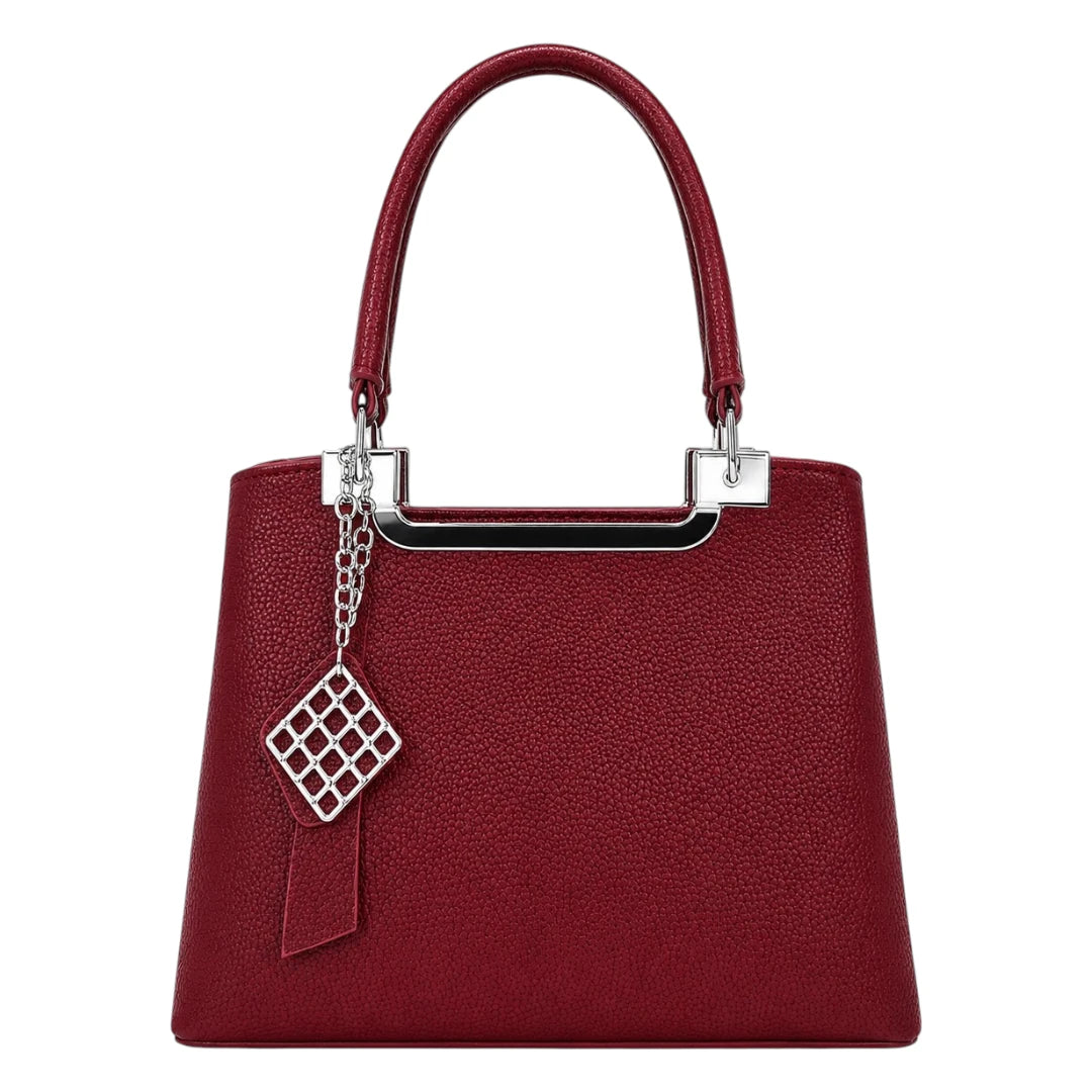 Pinat Premium Red Leather Handbag with Silver Charm