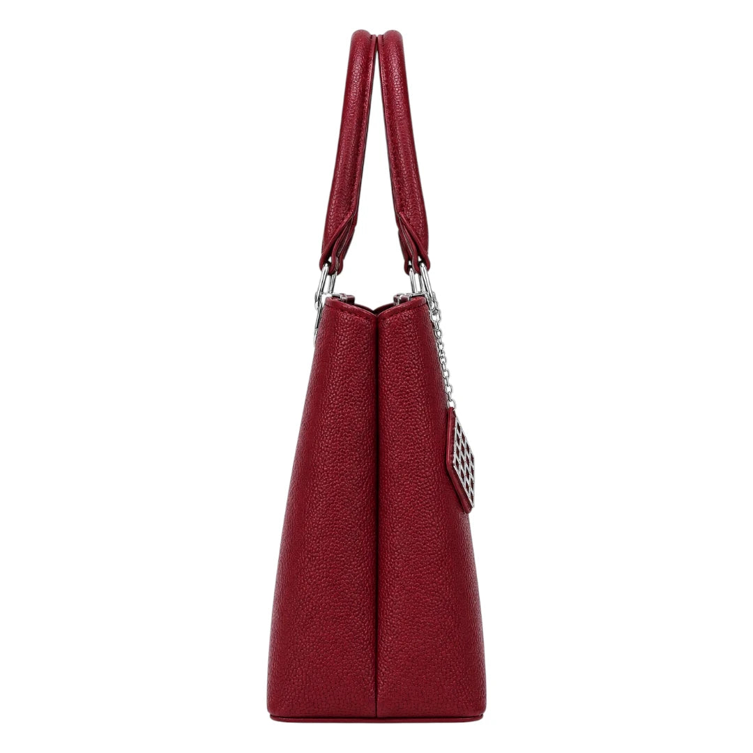 Pinat Premium Red Leather Handbag with Silver Charm