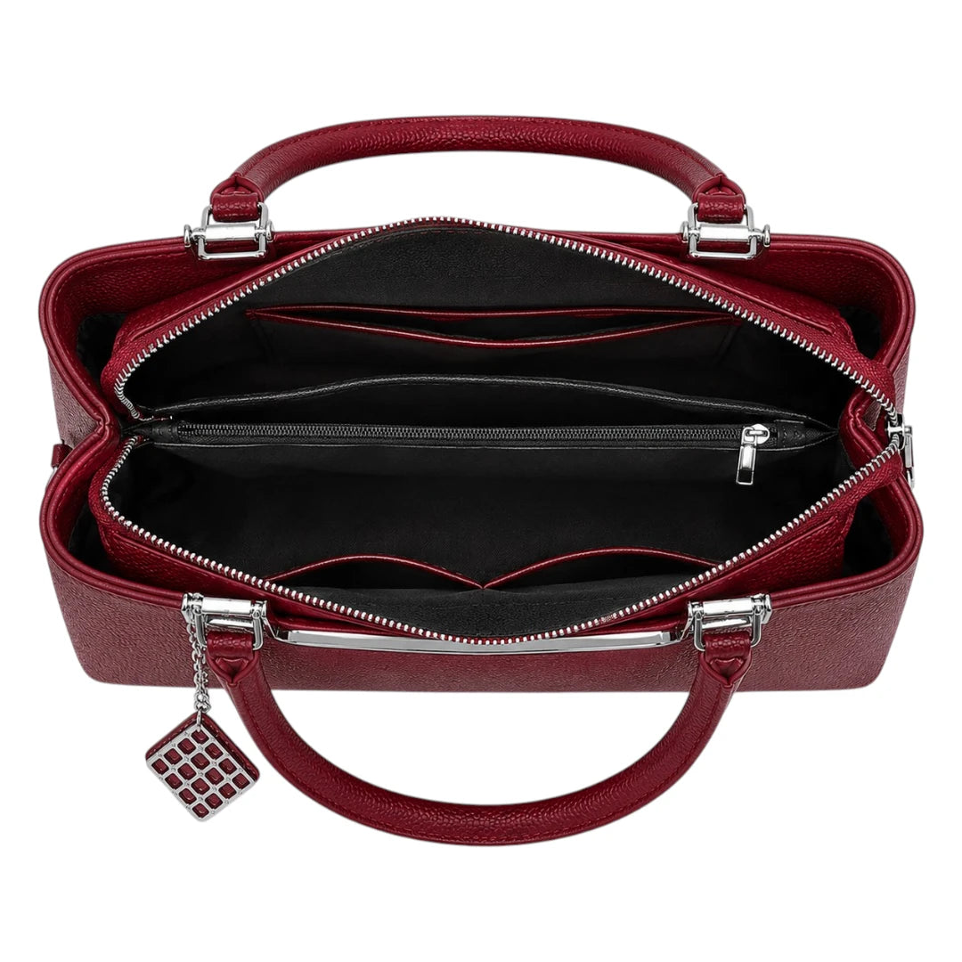 Pinat Premium Red Leather Handbag with Silver Charm