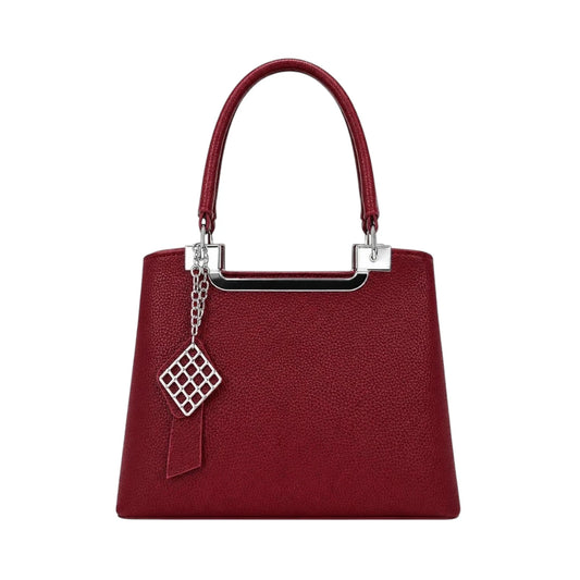 Pinat Premium Red Leather Handbag with Silver Charm