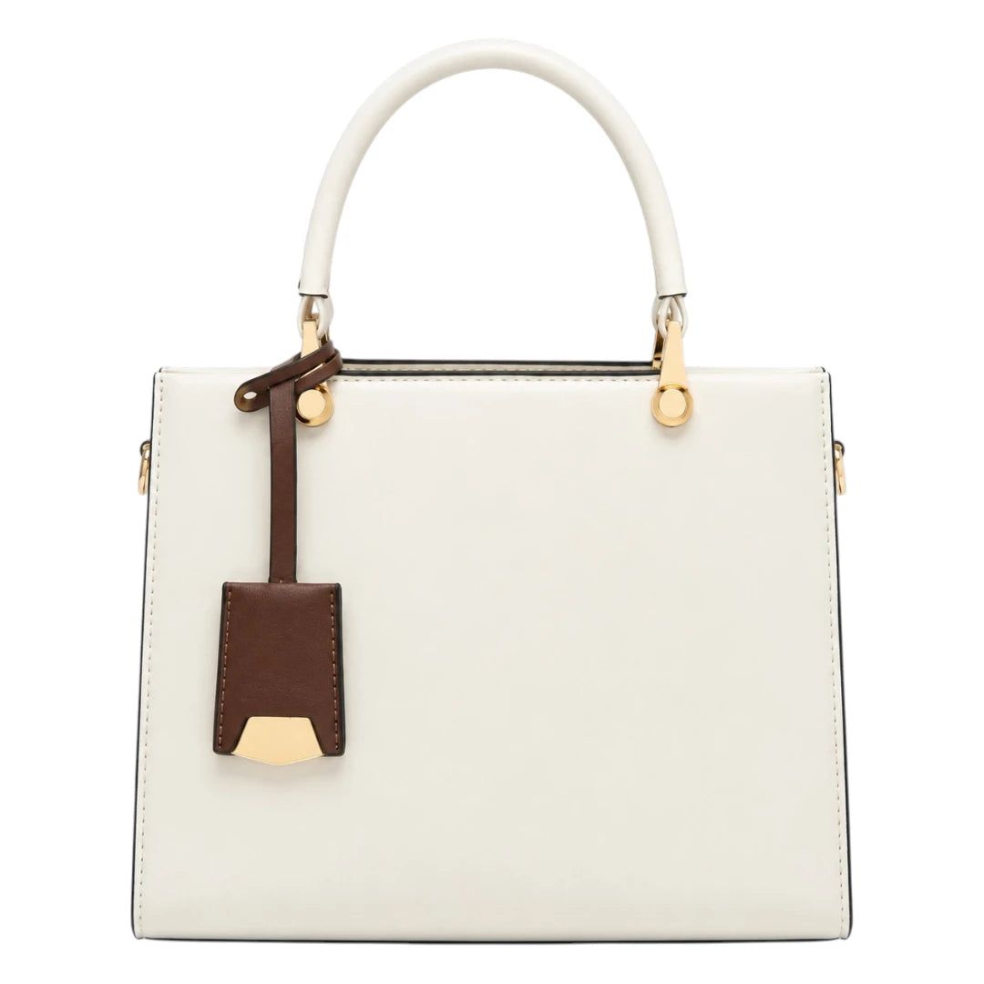 Pinat Premium White Leather Handbag with Elegant Tag
