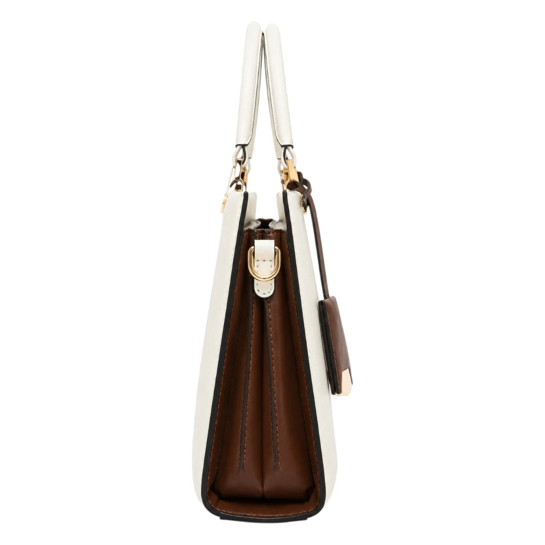 Pinat Premium White Leather Handbag with Elegant Tag