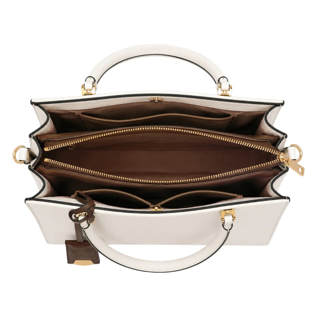 Pinat Premium White Leather Handbag with Elegant Tag