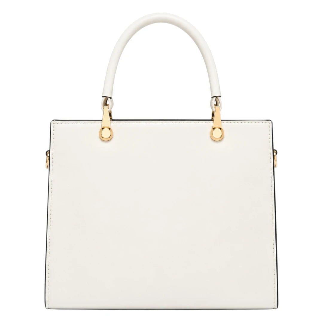 Pinat Premium White Leather Handbag with Elegant Tag